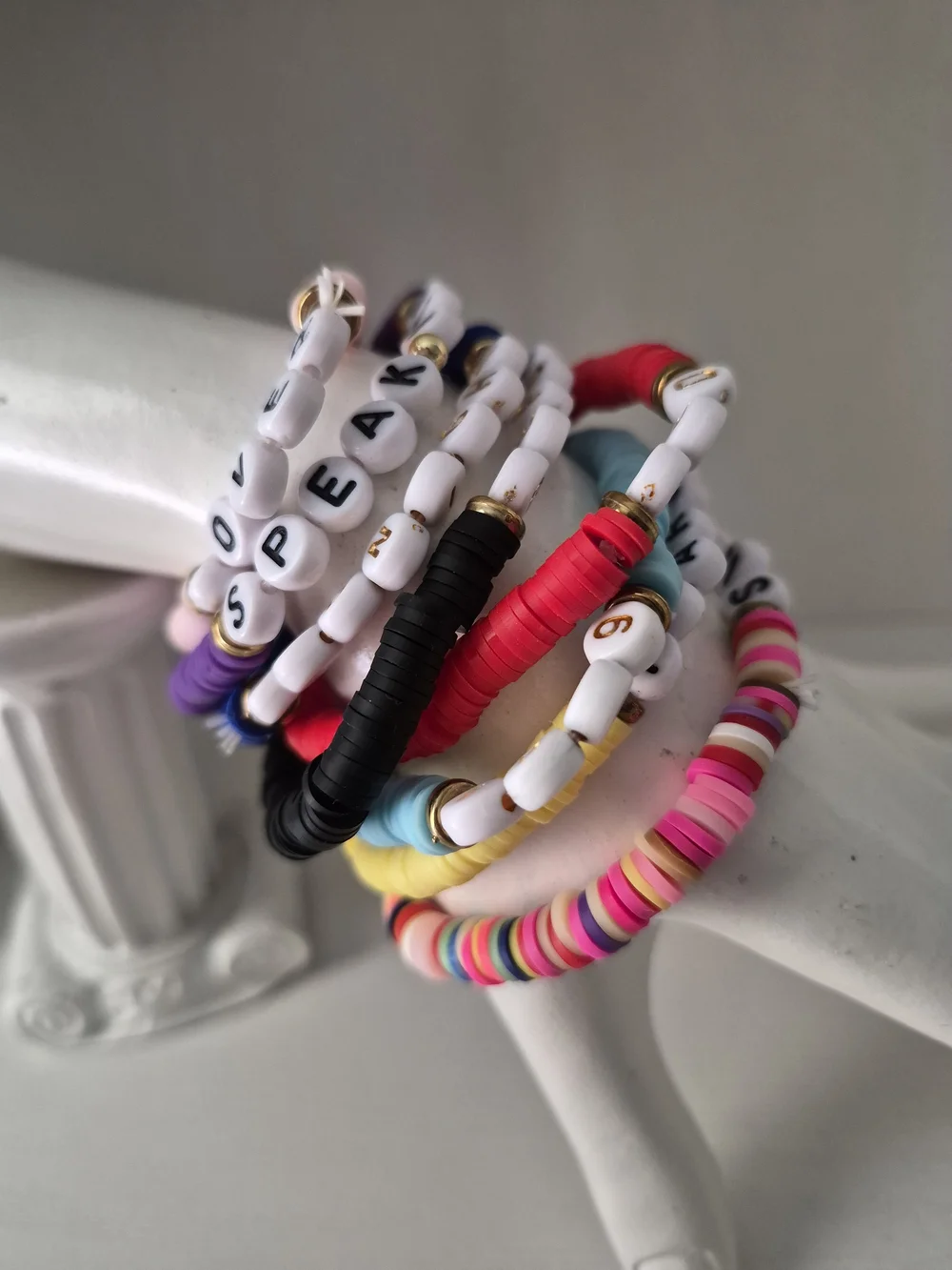 Kids Multicolor Beaded Name Bracelet - Pink, Black, Red, Blue, Yellow